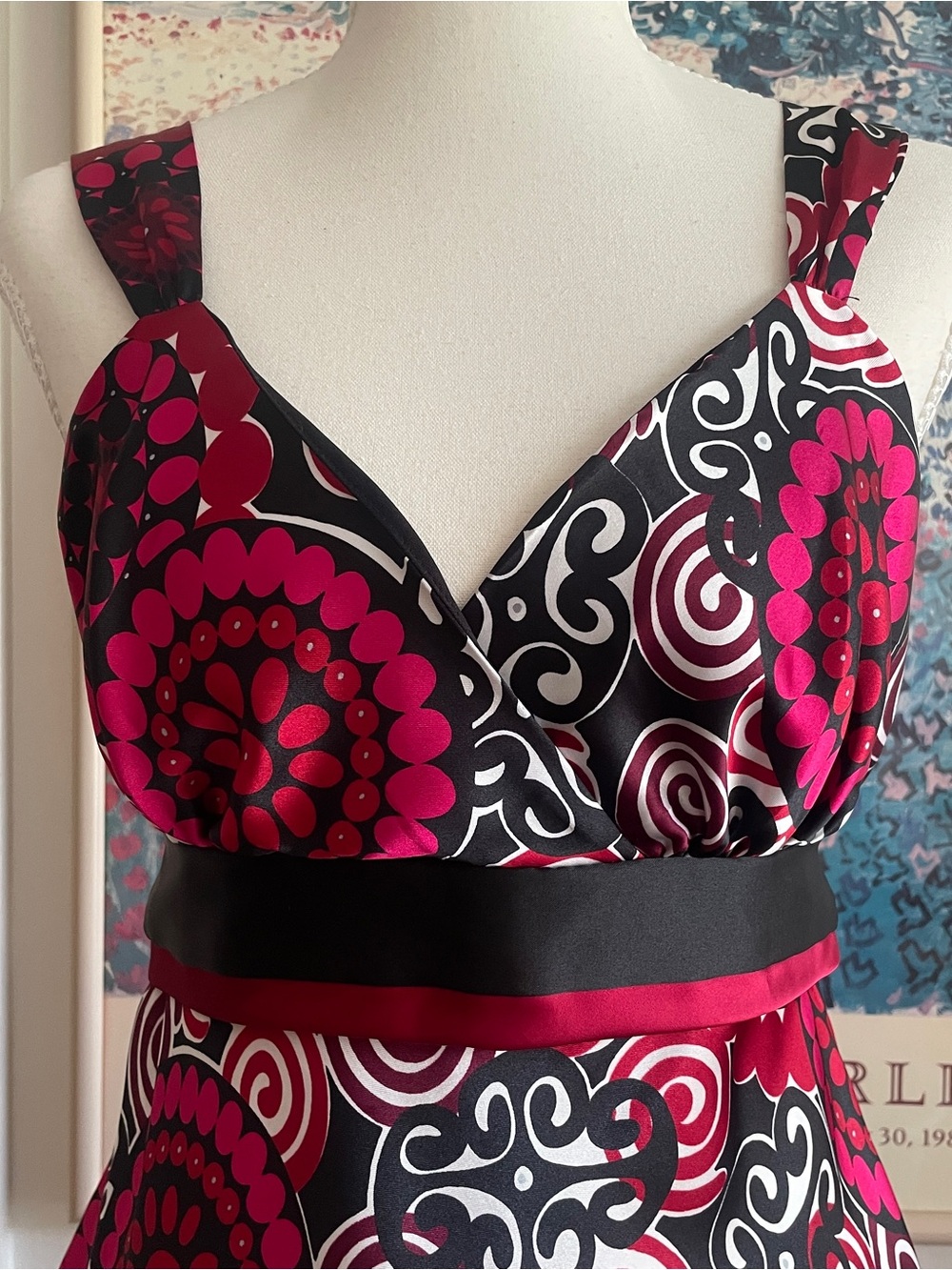Babydoll Tank Top Womens Large Red Swirl Print Empire Waist Boho Euro Whimsy Y2K - Picture 4 of 11